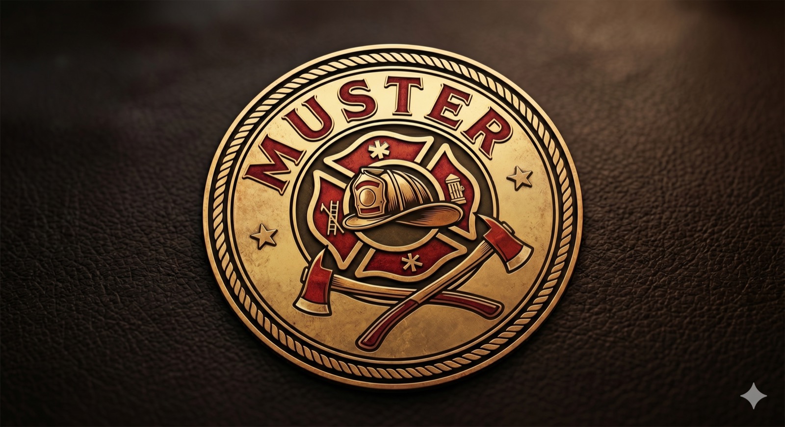 Muster brand mark on leather background